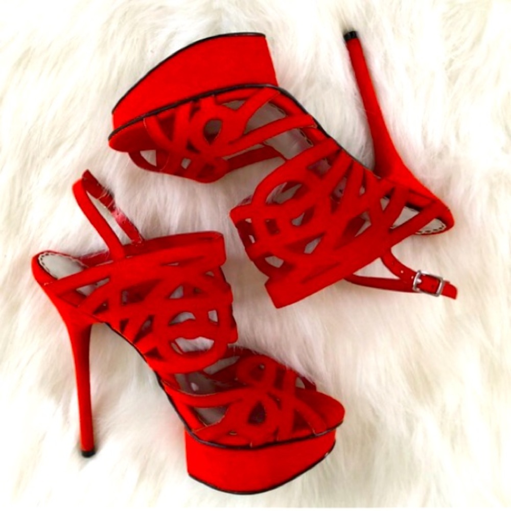 Bebe orange suede caged heels